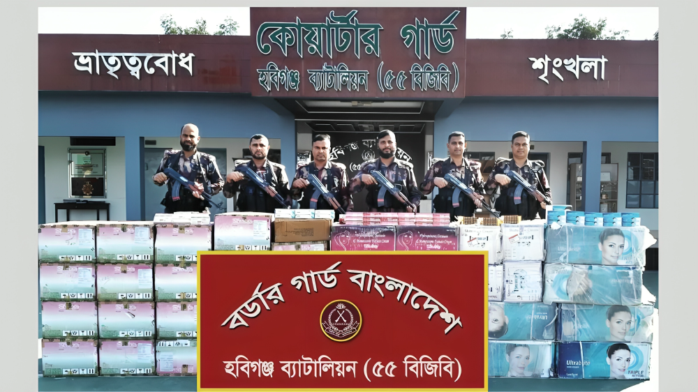 মাধবপুরে ট্রাকভর্তি ভারতীয় কসমেটিকস ও ওষুধ জব্দ